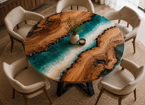 Round epoxy wooden coffee - wooden,