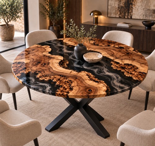 Black epoxy resin tabletop - resin,