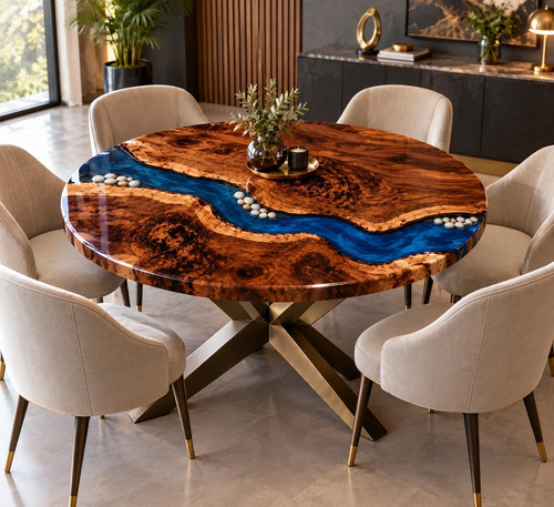 Round walnut wood - wood, epoxy