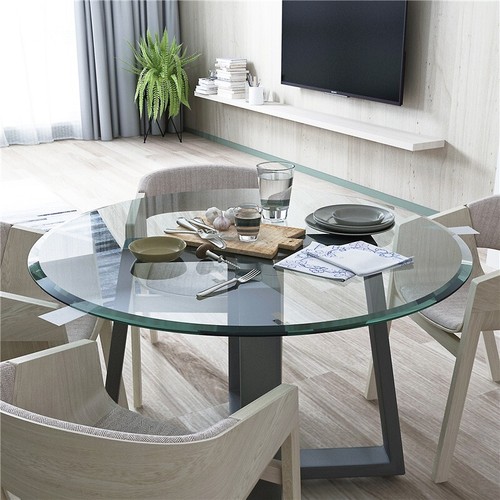Clear round glass table - glass,