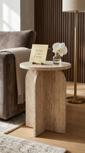 Beige travertine round coffee - round,