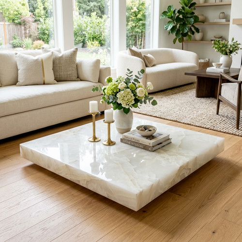 White onyx round coffee - round,