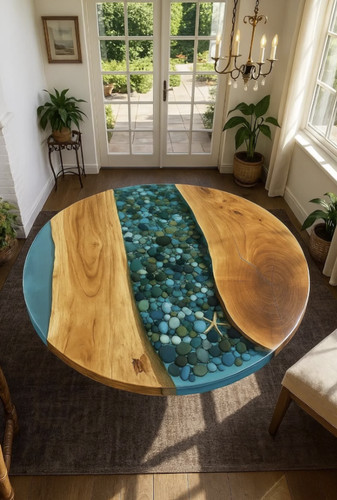 Handmade ocean resin round - ocean,