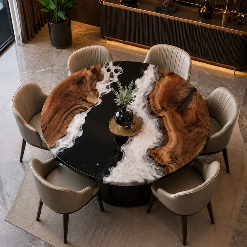 Black epoxy round - round, tabletop