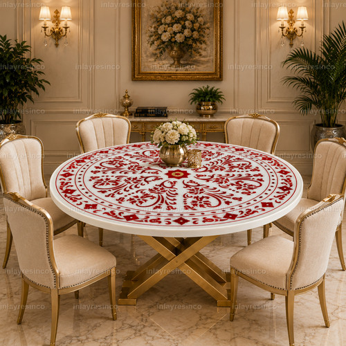 Round marble inlay - inlay, dining