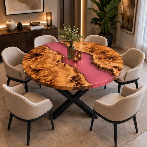 Round epoxy resin table - resin,