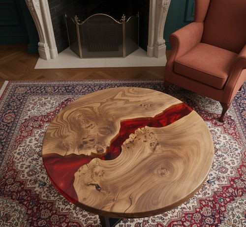 Round epoxy river coffee - 12",