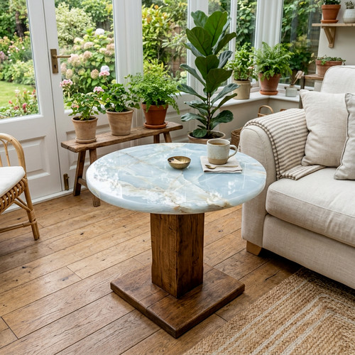 Blue onyx round table - 12",
