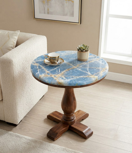 Blue onyx round table - blue,