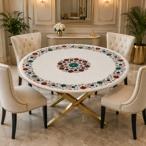Luxury white marble inlay - white,