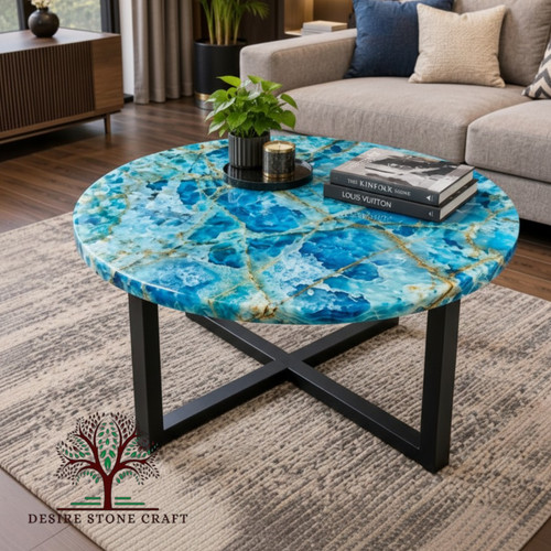Round blue marble onyx coffee - marble,