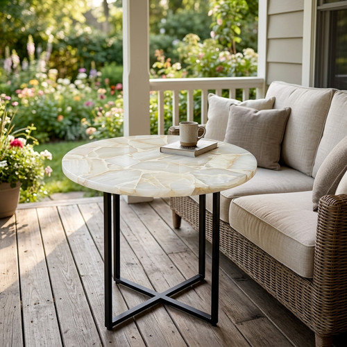 White onyx round - onyx, table