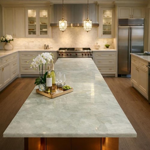 White quartz slab - quartz, dining